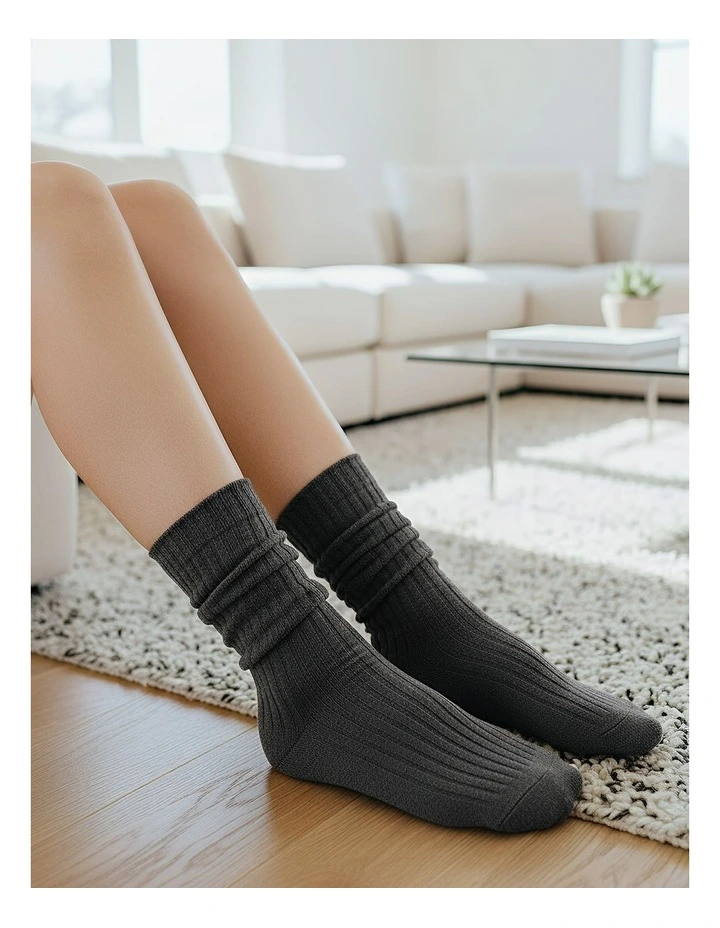 One Size 36-43 Retro Long Knitted Socks 5 Pairs in Gray image 2