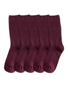 One Size 36-43 Retro Long Knitted Socks 5 Pairs in Purple