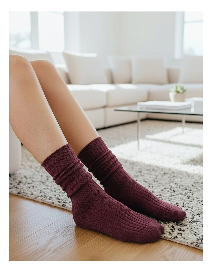 One Size 36-43 Retro Long Knitted Socks 5 Pairs in Purple image 2