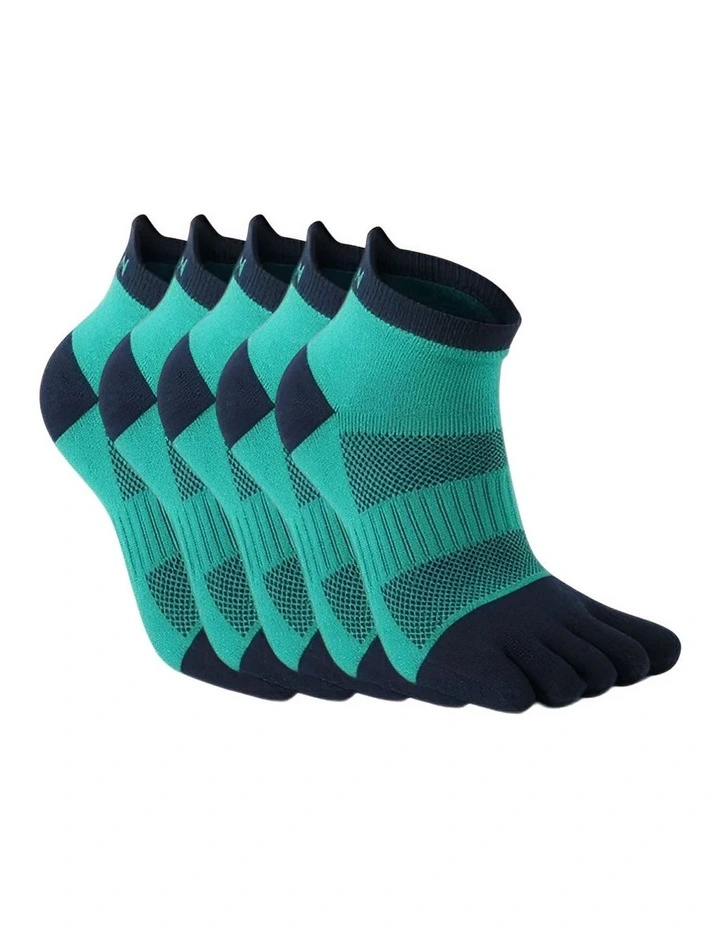Anyfootwear 5 Pairs Blue Mens Socks 36-42 in Cotton, Breathable, Five-Toe Sports Socks image 1
