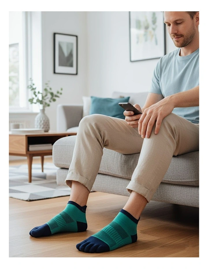 Anyfootwear 5 Pairs Blue Mens Socks 36-42 in Cotton, Breathable, Five-Toe Sports Socks image 4