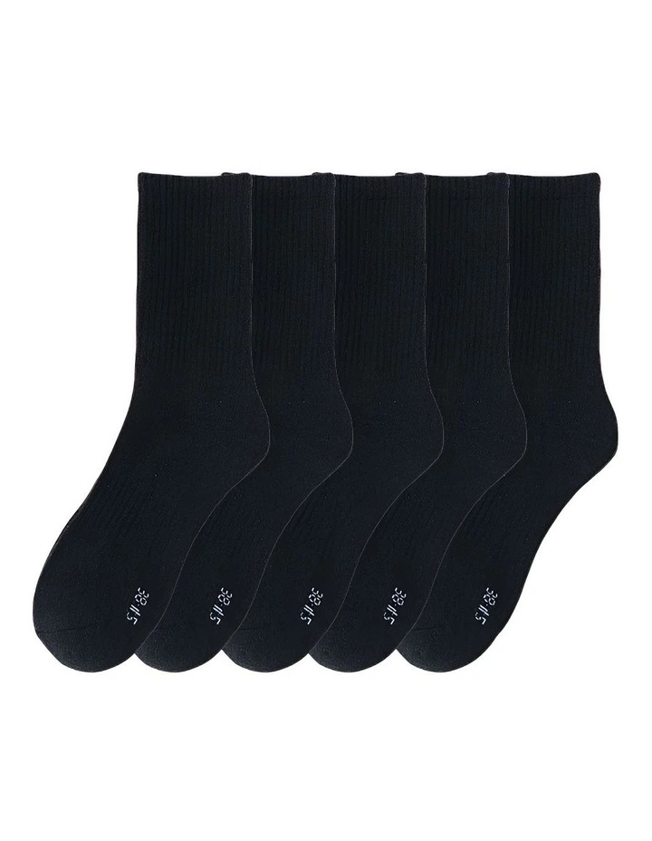 Long Cotton Socks 5 Pairs 43-48 in Black image 1