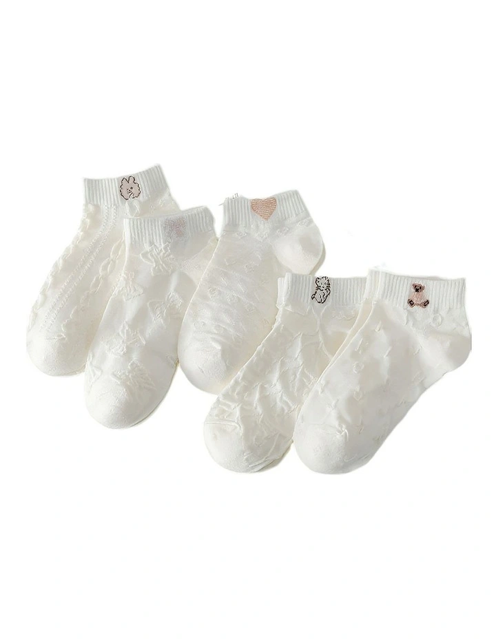 Cartoon Animal Prints Socks 5 Pairs in White image 1