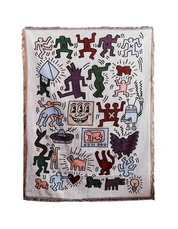 Jacquard Weave Jigsaw Throw Blanket in Beige image 1