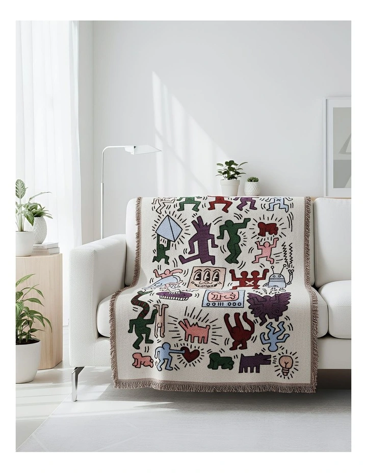 Jacquard Weave Jigsaw Throw Blanket in Beige image 2