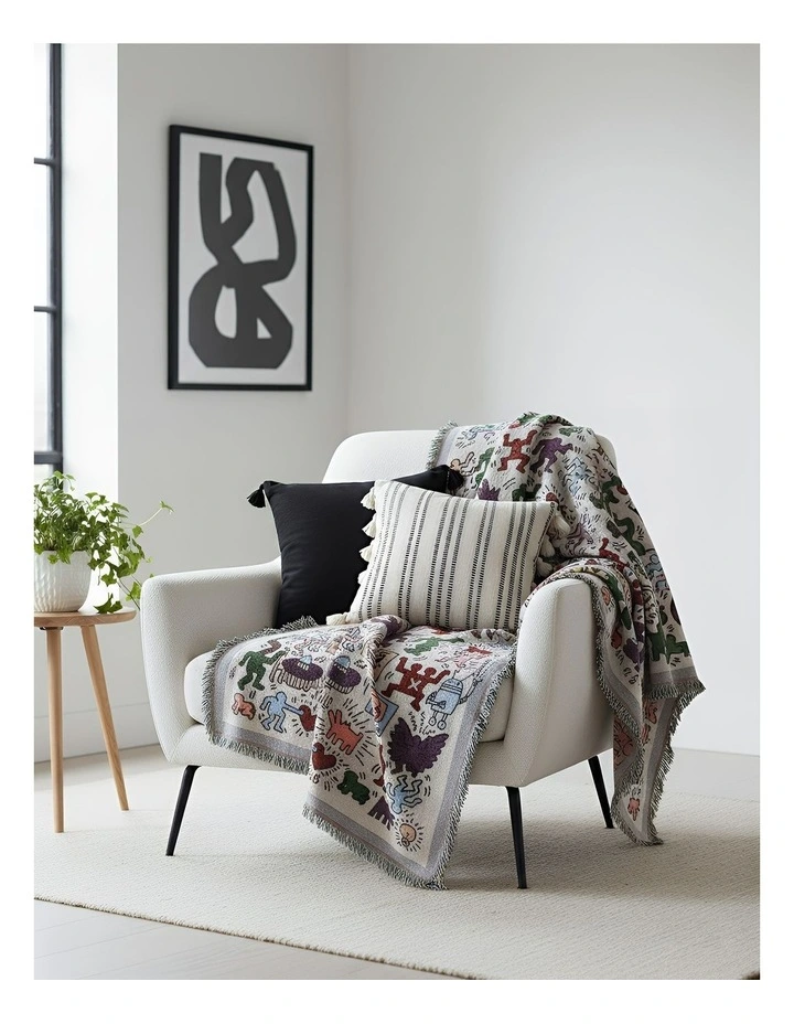 Jacquard Weave Jigsaw Throw Blanket in Beige image 3