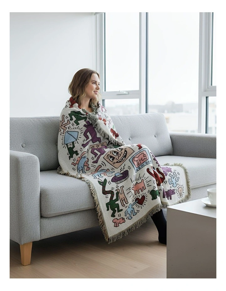 Jacquard Weave Jigsaw Throw Blanket in Beige image 5