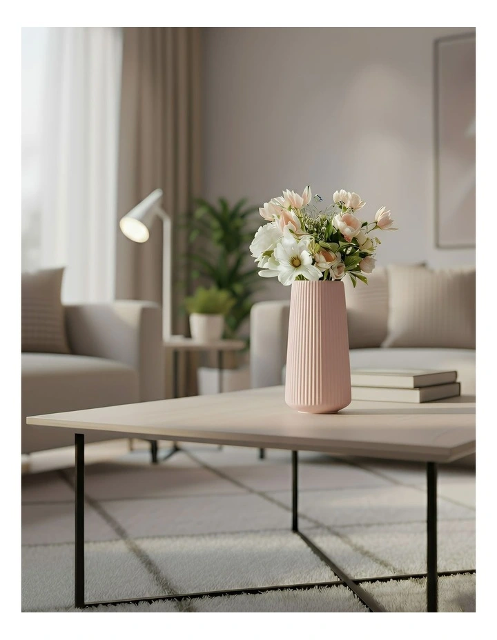 Anydeco Flower Vase Pink Large Ribbed Nordic Style Pot Living Room Decor image 2