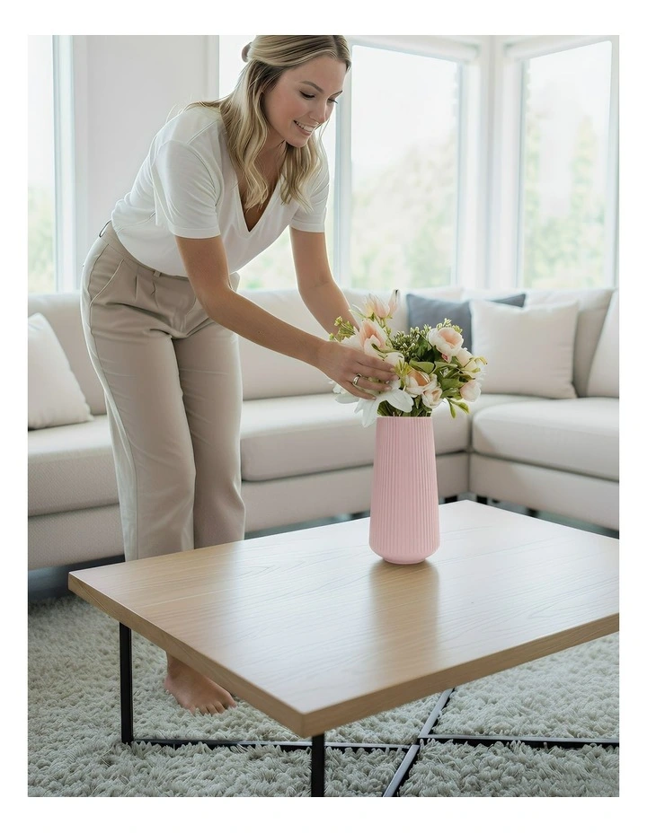 Anydeco Flower Vase Pink Large Ribbed Nordic Style Pot Living Room Decor image 3