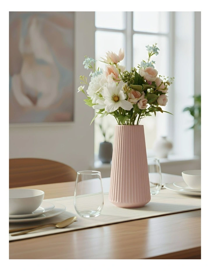 Anydeco Flower Vase Pink Large Ribbed Nordic Style Pot Living Room Decor image 5