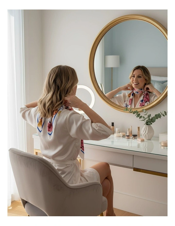 Colored Floral Silk Scarf in White image 4