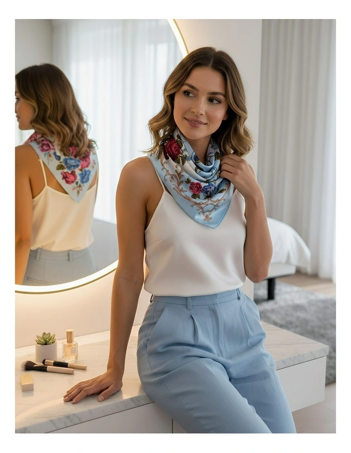 Rose Floral Scarf in Blue image 2