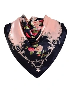 Floral Scarf 90x90cm in Navy Blue