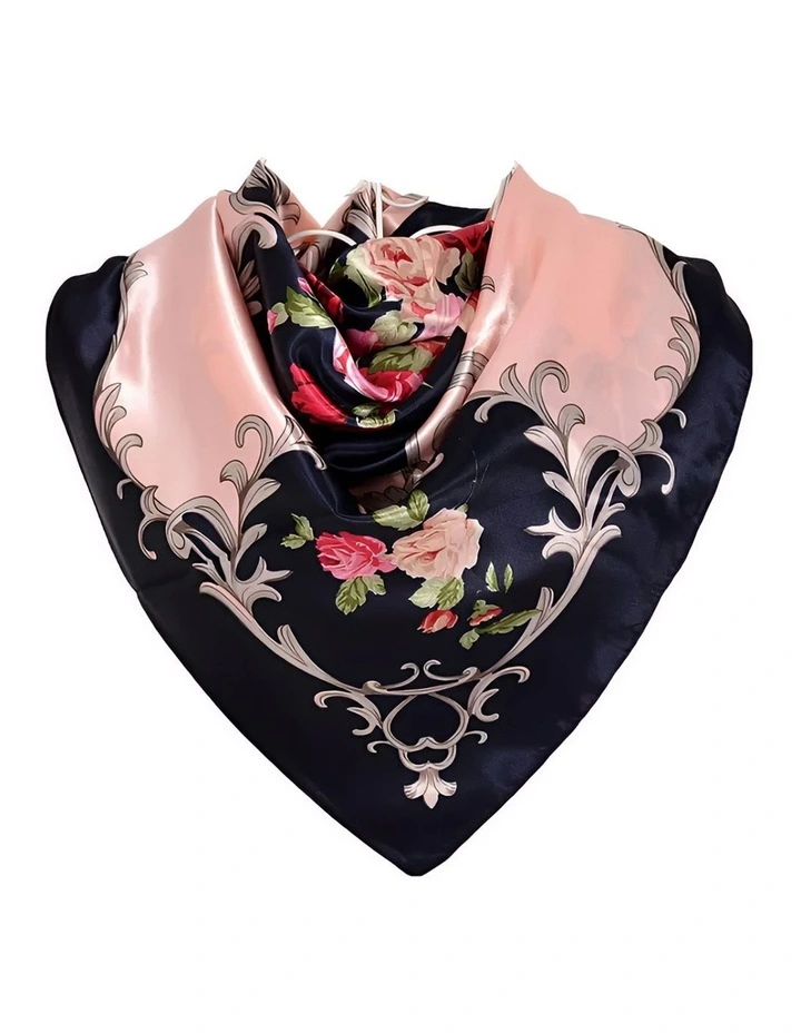 Floral Scarf 90x90cm in Navy Blue image 1