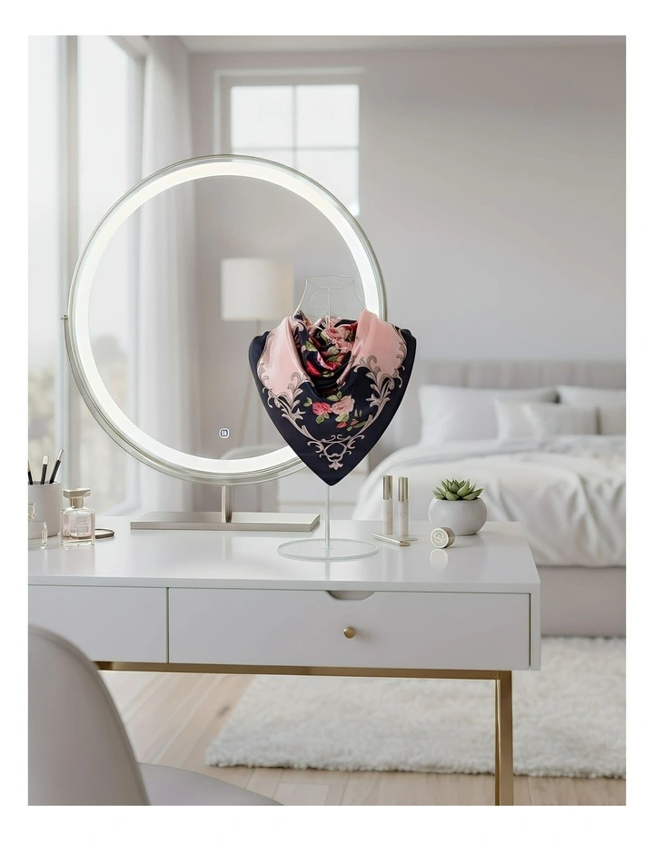 Floral Scarf 90x90cm in Navy Blue image 3