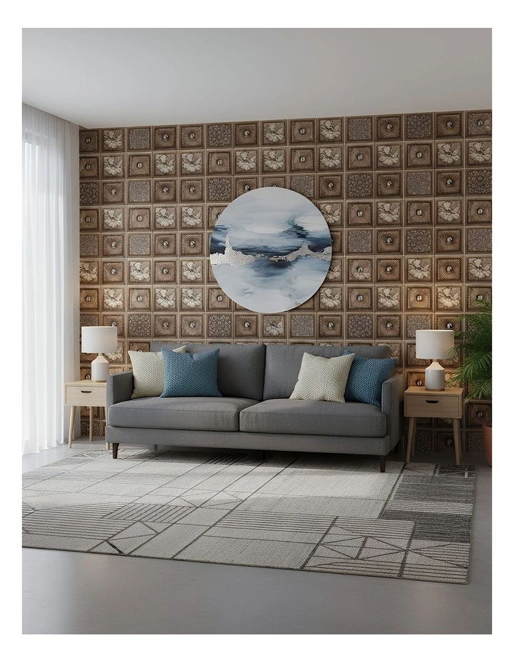 ANYHOUZ 10pcs Vinyl Wall Tile Brown Floral Sun Pattern Waterproof image 2