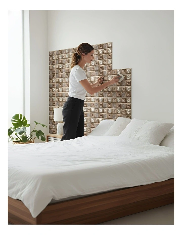 ANYHOUZ 10pcs Vinyl Wall Tile Brown Floral Sun Pattern Waterproof image 3