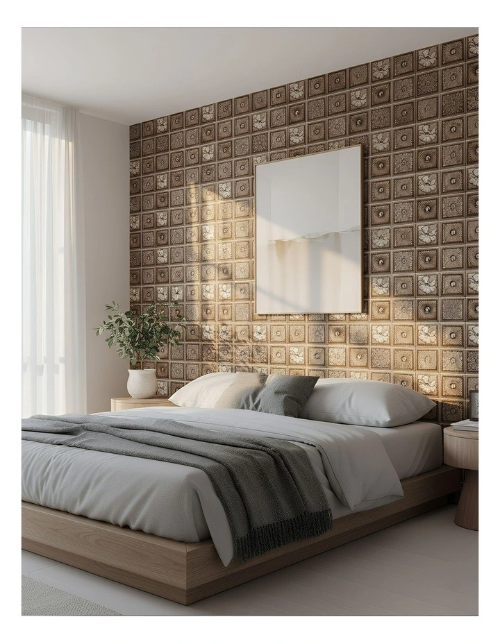 ANYHOUZ 10pcs Vinyl Wall Tile Brown Floral Sun Pattern Waterproof image 4