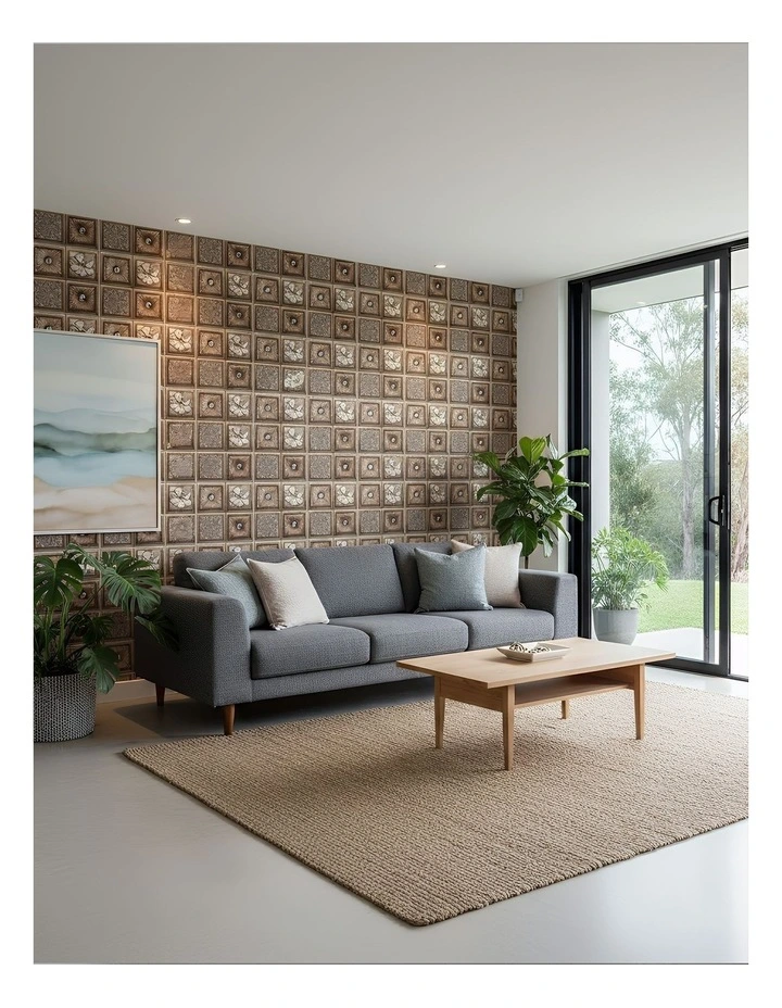 ANYHOUZ 10pcs Vinyl Wall Tile Brown Floral Sun Pattern Waterproof image 5