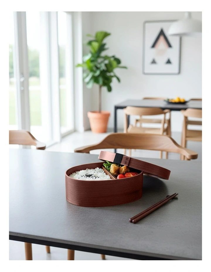 Wooden Bento Lunch Box in Brown image 2