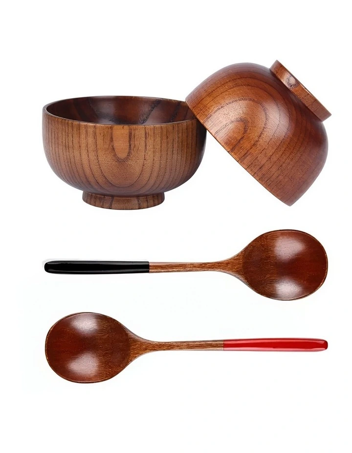 Wooden Bowl Spoon Set 4 Pieces in Brown image 1