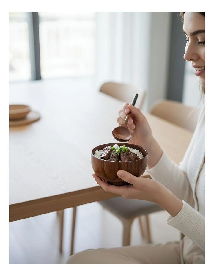 Wooden Bowl Spoon Set 4 Pieces in Brown image 4