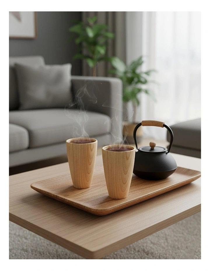 Wooden Tea Japanese Cups in Light Brown image 2