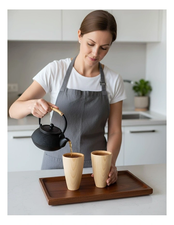 Wooden Tea Japanese Cups in Light Brown image 3