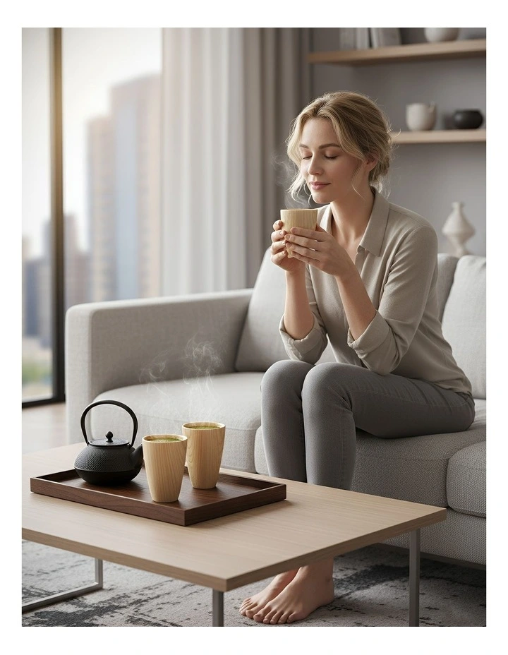 Wooden Tea Japanese Cups in Light Brown image 5