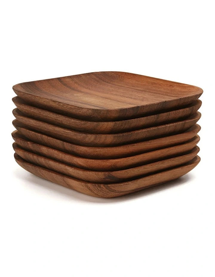 Wooden Square Plate Serving Tray 2 Pieces in Brown image 1