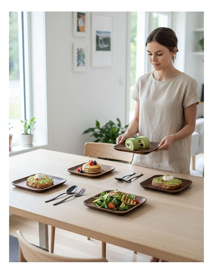 Wooden Square Plate Serving Tray 2 Pieces in Brown image 3