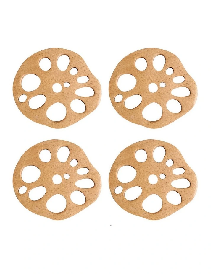 Wooden Coaster Mat 4 Pieces in Natural image 1