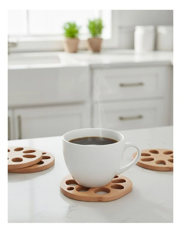 Wooden Coaster Mat 4 Pieces in Natural image 2