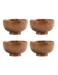 Wooden Food Kitchen Bowl 4 Pieces in Brown