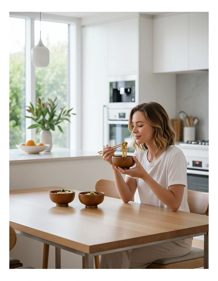 Wooden Food Kitchen Bowl 4 Pieces in Brown image 3