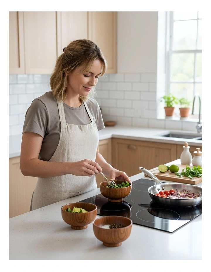 Wooden Food Kitchen Bowl 4 Pieces in Brown image 5