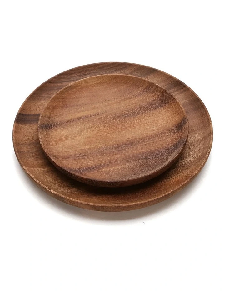 Round Wooden Plate 2 Pieces in Natural image 1