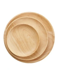Round Wooded Plates 3 Pieces in Natural