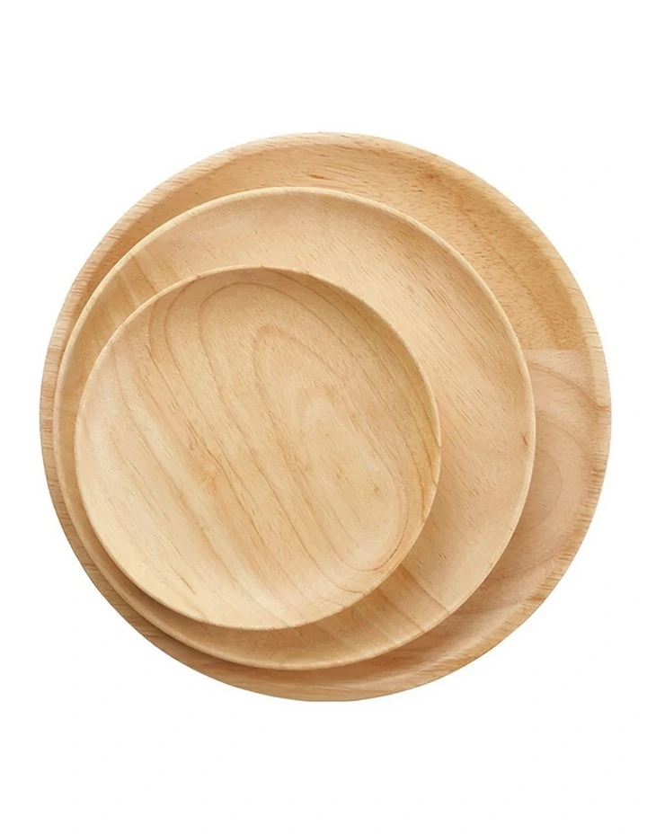 Round Wooded Plates 3 Pieces in Natural image 1