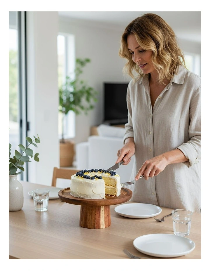 Wooden Cake Stand in Natural image 3