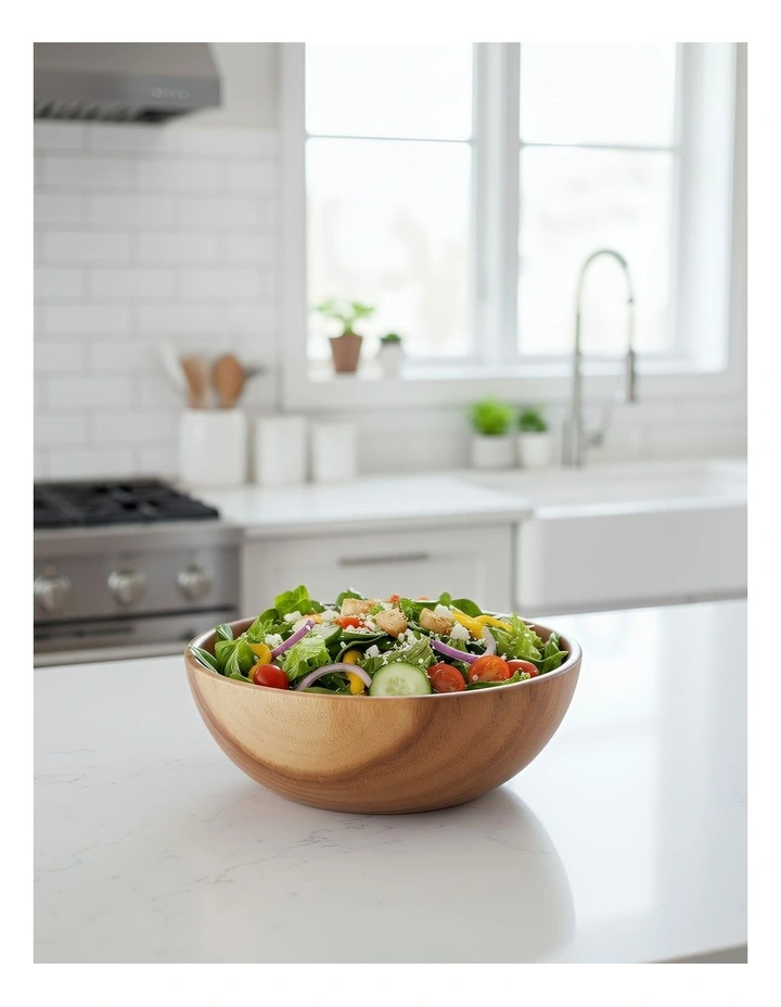 Medium Acacia Wood Salad Soup Bowl in Natural image 2