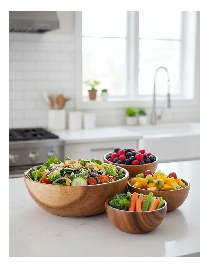 Medium Acacia Wood Salad Soup Bowl in Natural image 2
