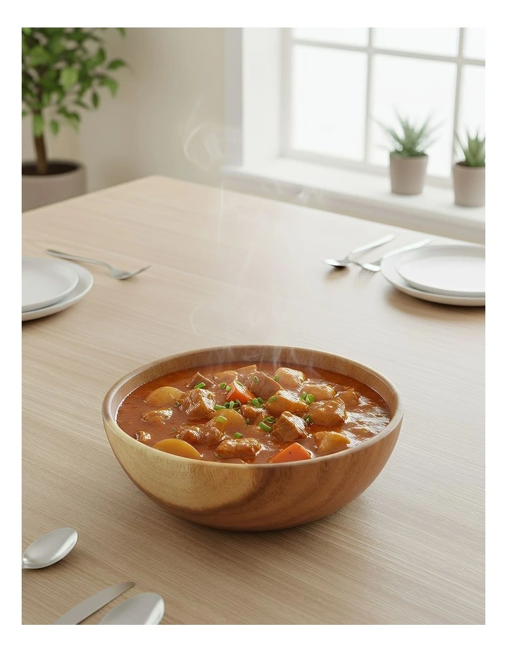 Medium Acacia Wood Salad Soup Bowl in Natural image 4