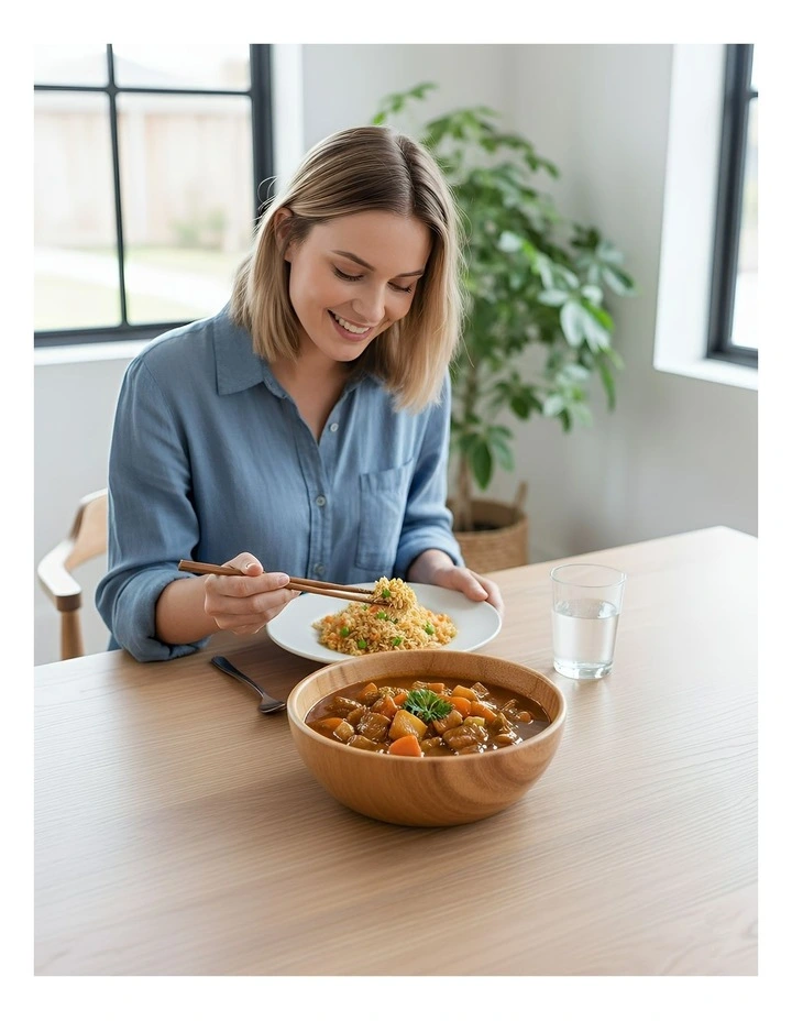 Medium Acacia Wood Salad Soup Bowl in Natural image 5