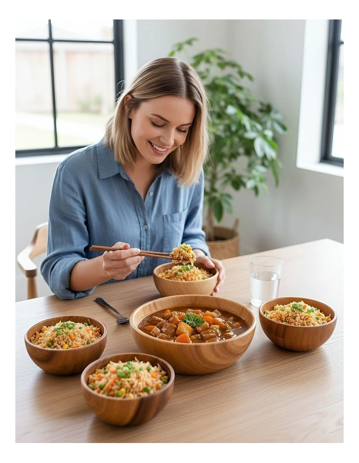Medium Acacia Wood Salad Soup Bowl in Natural image 5