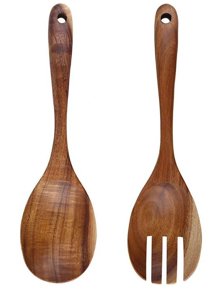 Wooden Spoon and Fork Set 2 Pieces in Brown image 1