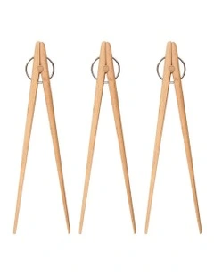 Kitchen Tableware Wooden Food Tong 3 Pieces in Natural