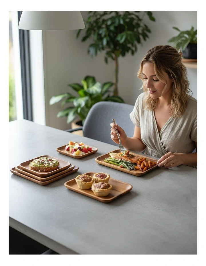 Kitchen Tableware Acacia Wood Food Plate 6 Pieces in Brown image 4