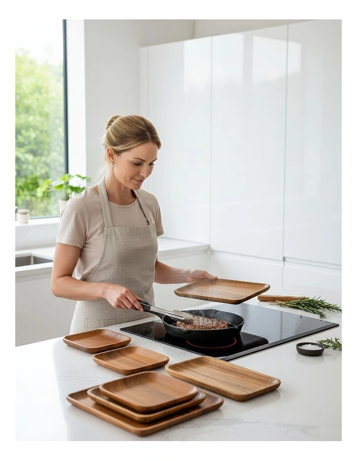 Kitchen Tableware Acacia Wood Food Plate 6 Pieces in Brown image 5