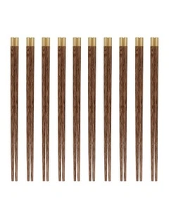 Wooden Chinese Sticks Set 10 Pairs in Dark Brown